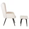 ARMCHAIR CRAWLEY WITH FOOTSTOOL  WHITE BOUCLE FABRIC-BLACK METAL LEGS 70x74x105Hcm.