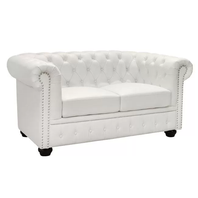 ΚΑΝΑΠΕΣ 2ΘΕΣΙΟΣ T.CHESTERFIELD  ΤΕΧΝΟΔΕΡΜΑ ΛΕΥΚΟ ΜΑΤ 155x90x73 εκ.