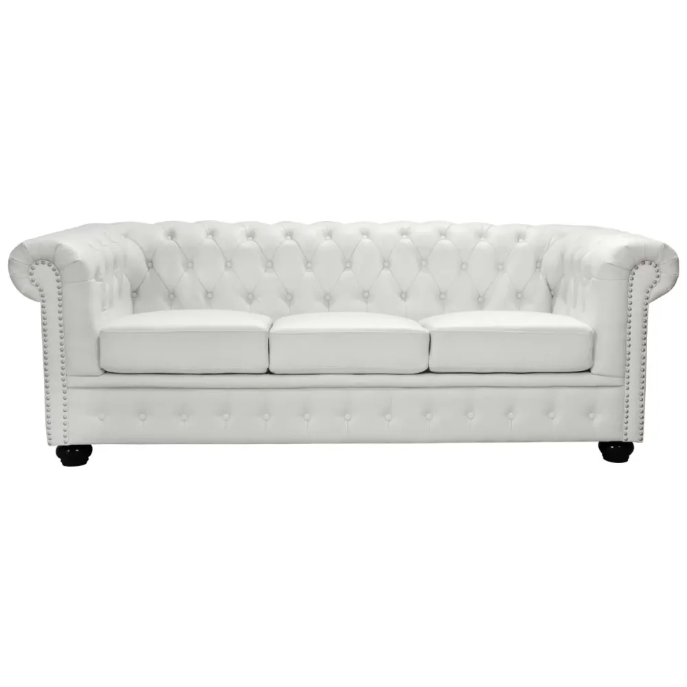 ΚΑΝΑΠΕΣ 3ΘΕΣΙΟΣ T.CHESTERFIELD  ΤΕΧΝΟΔΕΡΜΑ ΛΕΥΚΟ ΜΑΤ 208x90x73 εκ.