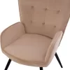 armchair CRAWLEY, beige velvet, footstool, 70x57x103