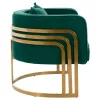 TIANA ARMCHAIR WITH GOLD METAL FRAME AND LOW BACK IN A SEMI-CIRCULAR ARRANGEMENT