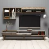 TV FURNITURE MELAMINE IN WALNUT AND WHITE MARBLE 180x35x40Hcm.