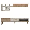 TV FURNITURE MELAMINE IN WALNUT AND WHITE MARBLE 180x35x40Hcm.