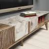 TV FURNITURE MELAMINE IN WALNUT AND WHITE MARBLE 180x35x40Hcm.