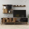 TV FURNITURE COMBO MELAMINE WALNUT AND BLACK MARBLE LOOK 180x33.8x48.6Hcm.