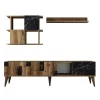 TV FURNITURE COMBO MELAMINE WALNUT AND BLACK MARBLE LOOK 180x33.8x48.6Hcm.