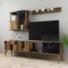 TV FURNITURE COMBO MELAMINE WALNUT AND BLACK MARBLE LOOK 180x33.8x48.6Hcm.