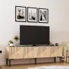 TV FURNITURE MELAMINE NATURAL COLOR AND BLACK MARBLE LOOK TOP 154x37x45Hcm.