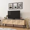 TV FURNITURE MELAMINE NATURAL COLOR AND BLACK MARBLE LOOK TOP 154x37x45Hcm.