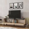 TV FURNITURE MELAMINE NATURAL COLOR AND BLACK MARBLE LOOK TOP 154x37x45Hcm.