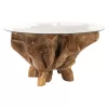 LIVING ROOM TABLE ROUND TEAK ROOT TEMPERED GLASS D100x46H cm.