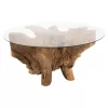 LIVING ROOM TABLE ROUND TEAK ROOT TEMPERED GLASS D100x46H cm.