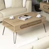 COFFEE TABLE MELAMINE  OAK COLOR-METALLIC LEGS 105x56x45.8Hcm.