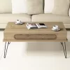 COFFEE TABLE MELAMINE  OAK COLOR-METALLIC LEGS 105x56x45.8Hcm.