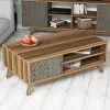 COFFEE TABLE  MELAMINE WITH CABINET WALNUT & BLUE 105x60x38.2Hcm.