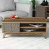 COFFEE TABLE  MELAMINE WITH CABINET WALNUT & BLUE 105x60x38.2Hcm.