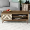 COFFEE TABLE  MELAMINE WITH CABINET WALNUT & WHITE 105x60x38.2Hcm.