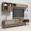 TV FURNITURE SET  MELAMINE IN WALNUT-WHITE 180x35x40Hcm.