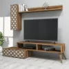 TV FURNITURE SET  MELAMINE IN WALNUT AND CREAM 150x37.2x37.8Hcm.