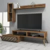 TV FURNITURE SET  MELAMINE IN WALNUT AND CREAM 150x37.2x37.8Hcm.