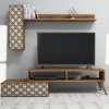 TV FURNITURE SET  MELAMINE IN WALNUT AND CREAM 150x37.2x37.8Hcm.