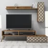 TV FURNITURE SET  MELAMINE IN WALNUT AND CREAM 150x37.2x37.8Hcm.