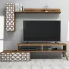 TV FURNITURE SET  MELAMINE IN WALNUT AND WHITE COLOR 150x37.2x37.8Hcm.