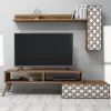 TV FURNITURE SET  MELAMINE IN WALNUT AND WHITE COLOR 150x37.2x37.8Hcm.