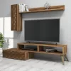 TV FURNITURE SET  MELAMINE IN WALNUT COLOR 150x37.2x37.8Hcm.