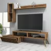 TV FURNITURE SET  MELAMINE IN WALNUT COLOR 150x37.2x37.8Hcm.