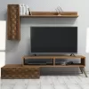 TV FURNITURE SET  MELAMINE IN WALNUT COLOR 150x37.2x37.8Hcm.