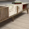 TV STAND  MELAMINE WALNUT AND WHITE MARBLE-LOOK 180x35x40Hcm.