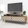 TV STAND MELAMINE  IN WALNUT AND CREAM COLOR 140x41.8x48.8Hcm.