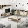 LIVING ROOM COMPOSITION  3PCS WALNUT-WHITE MARBLE LOOK