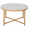 COFFEE TABLE  MELAMINE WHITE MARBLE-GOLD METAL LEGS Φ80x48,5Hcm.