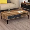 COFFEE TABLE  MELAMINE WALNUT-BLACK MARBLE LOOK & METAL LEGS 105x60x32.6Hcm.