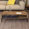 COFFEE TABLE  MELAMINE WALNUT-BLACK MARBLE LOOK & METAL LEGS 105x60x32.6Hcm.