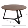 COFFEE TABLE ROUND  MDF WALNUT-BLACK TEXTURED METAL BASE Φ80x42Hcm.