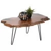 COFFEE TABLE GLAZE  TEAK WOOD IN NATURAL-BLACK METAL LEGS 110x60x48Hcm.