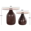 SIDE TABLES 2PCS CHANG  MANGO WOOD IN BROWN-GLASS TOP Φ55x49,5H & Φ40x36,5H cm.