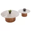 COFFEE TABLES 2PCS FORMEL  ACACIA WOOD IN NATURAL-WHITE MARBLE TOP Φ100 & Φ80 cm.