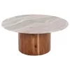 COFFEE TABLES 2PCS FORMEL  ACACIA WOOD IN NATURAL-WHITE MARBLE TOP Φ100 & Φ80 cm.