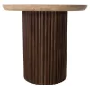 COFFEE TABLE ROUND GLADYS  SOLID MANGO WOOD-WHITE TRAVERTINE Φ55x50Hcm.