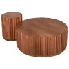 SET 2PCS COFFEE TABLES ROUND SEDGE  SOLID ACACIA WOOD IN NATURAL Φ90 & Φ40cm.