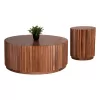 SET 2PCS COFFEE TABLES ROUND SEDGE  SOLID ACACIA WOOD IN NATURAL Φ90 & Φ40cm.