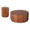 SET 2PCS COFFEE TABLES ROUND SEDGE  SOLID ACACIA WOOD IN NATURAL Φ90 & Φ40cm.