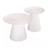 SET 2PCS COFFEE TABLES ROUND ROSS  SOLID MANGO WOOD IN WHITE Φ60 & Φ45cm.