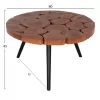 COFFEE TABLE RIBBEN  SOLID SUAR WOOD IN NATURAL-BLACK METAL LEGS Φ80x45Hcm.