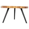 COFFEE TABLE RIBBEN  SOLID SUAR WOOD IN NATURAL-BLACK METAL LEGS Φ80x45Hcm.