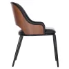 DINING CHAIR DELF  PU BLACK-BLACK METAL LEGS-WOODEN BACK IN WALNUT 48x55x76Hcm.